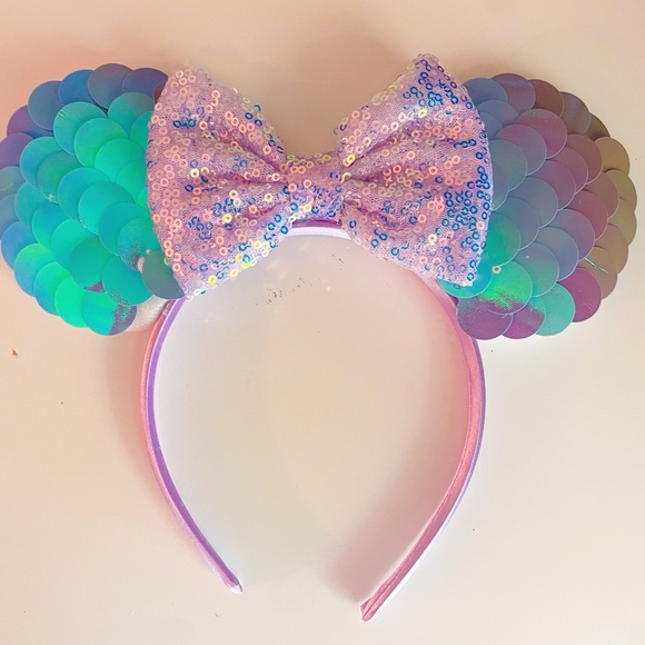 Sequin Bow Mermaid Headband Disney themed parks Mickey ears - Picture 1 of 3